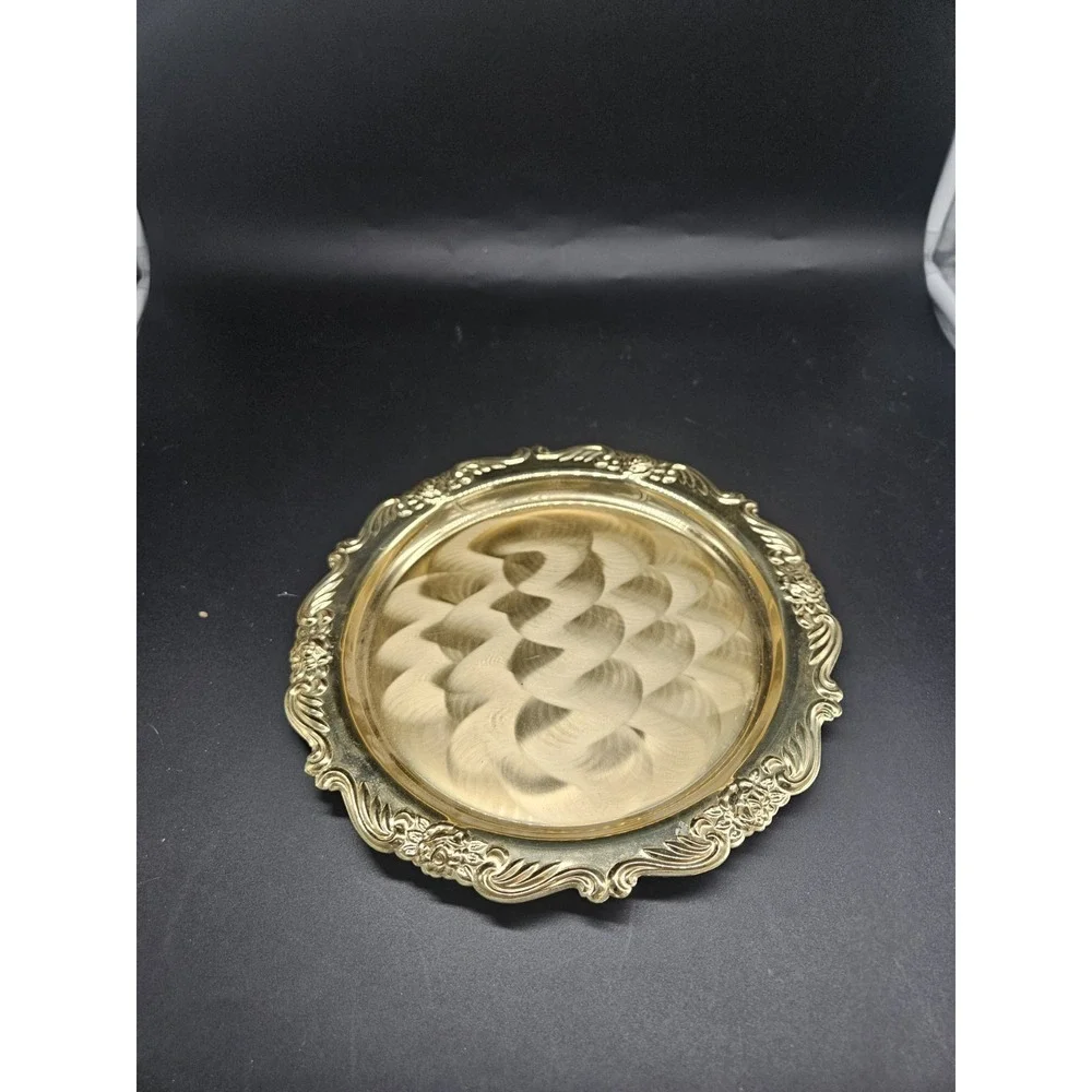 Vintage Modern Brass Solid Brass Hand Polished Round Tray Tarnish Resistant